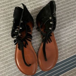 Black Fringe Sandals